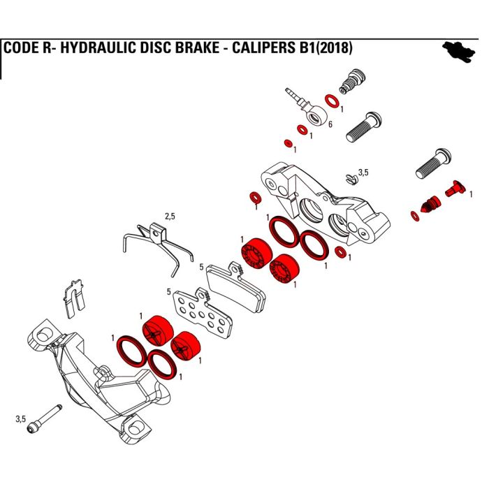 Сервисные запчасти CALIPER PISTON KIT 4 PISTON 16MM 15MM