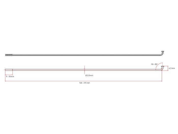 Спицы изогнутые DT champion Standart 2.0mm  x 255mm (Чорний) х100шт