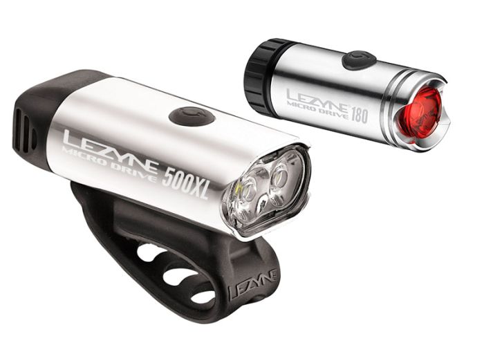 Комплект світла Lezyne MICRO DRIVE 500XL / MICRO PAIR Сріблястий 500/180 люменів Y12